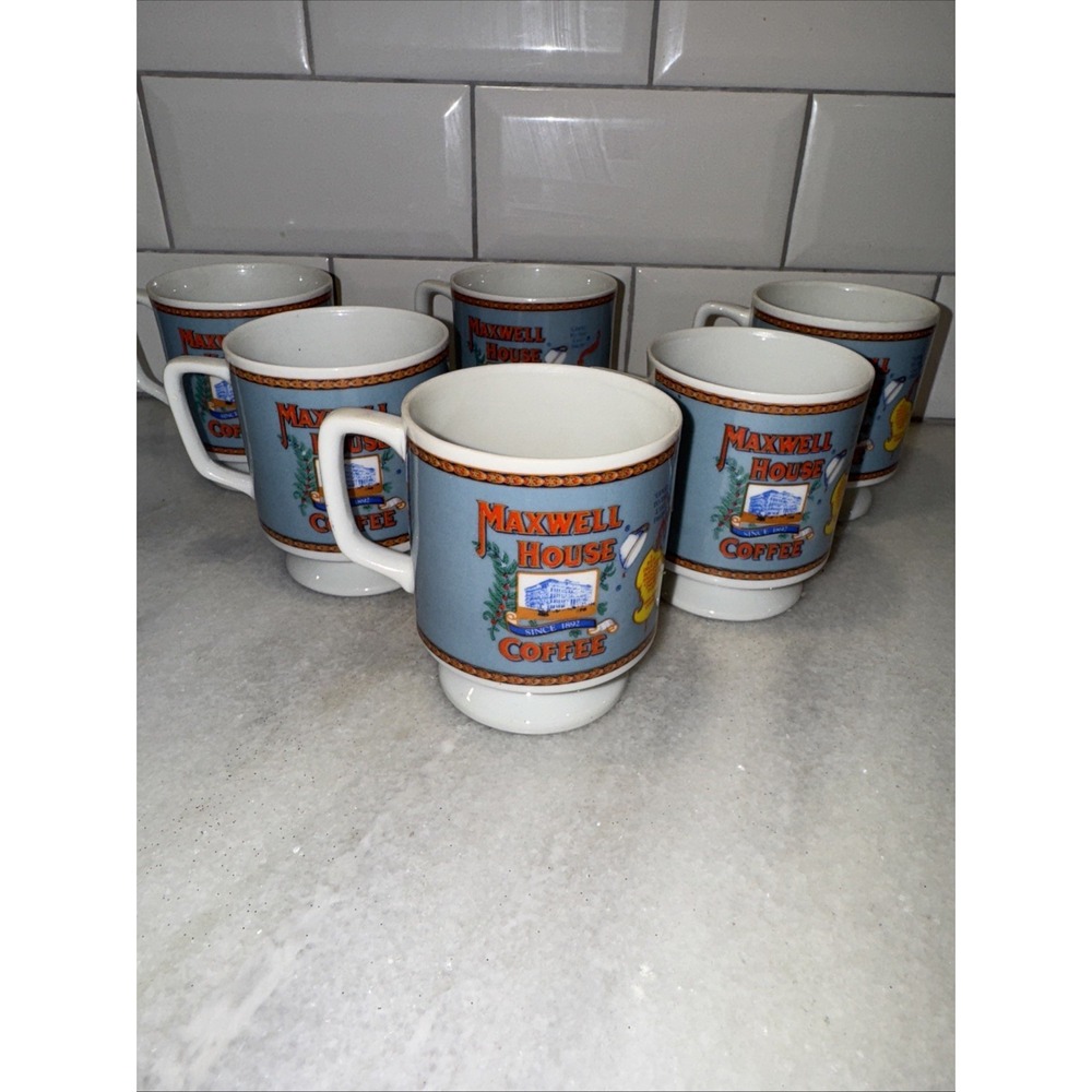 Vintage 1970's Maxwell House‎ 6 oz Coffee Mug Cups Set Of 6 ES005
